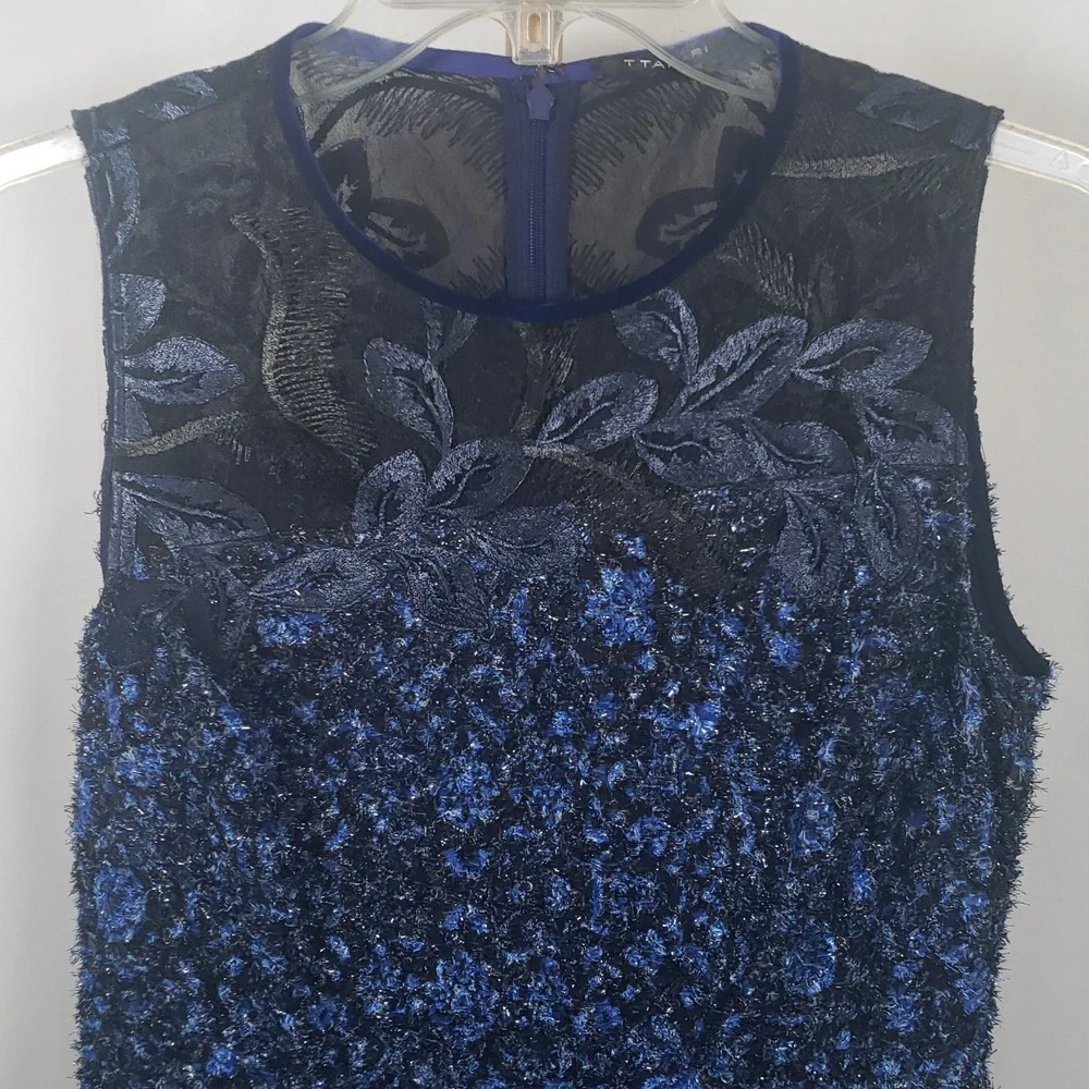 T Tahari Blue Sleeveless‎ Textured Floral Dress - SZ 2